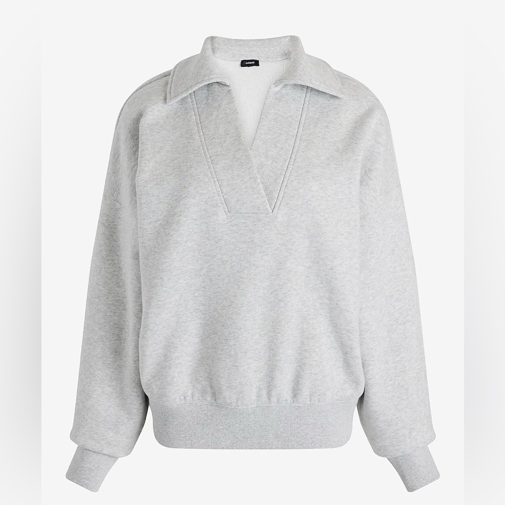 Express Light Gray Collared V-Neck Fleece Lined Sweater [Size: M]